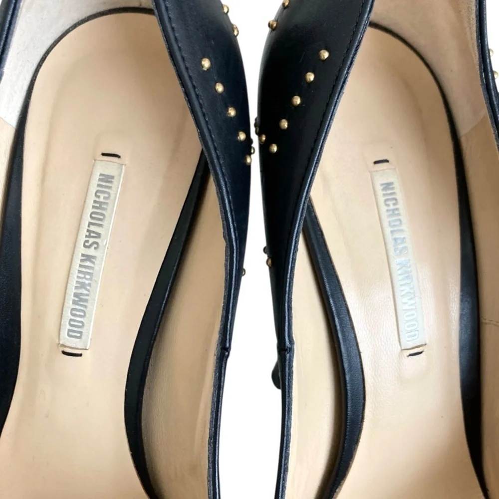 NICHOLAS KIRKWOOD Cassia Studded Leather Platform Pumps Heels Deep Brown